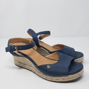 Tommy Hilfiger Blue Espadrille Sandals Wedge 7.5